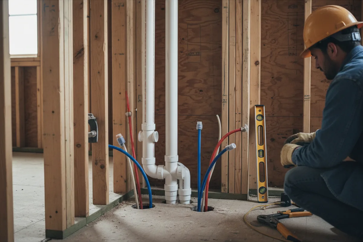 Drain and supply rough-in during Sump Pump Repair in Mill Creek